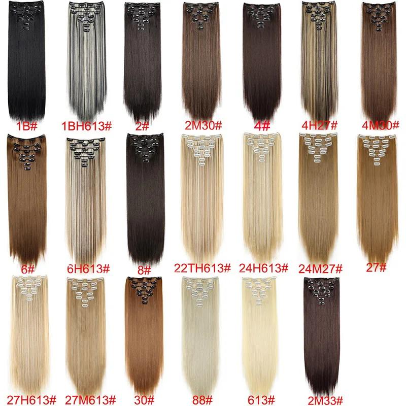 WIGSIN 24 pouces synthétique 7 pièces/ensemble Extension de cheveux longs raides 16Clips coiffure no