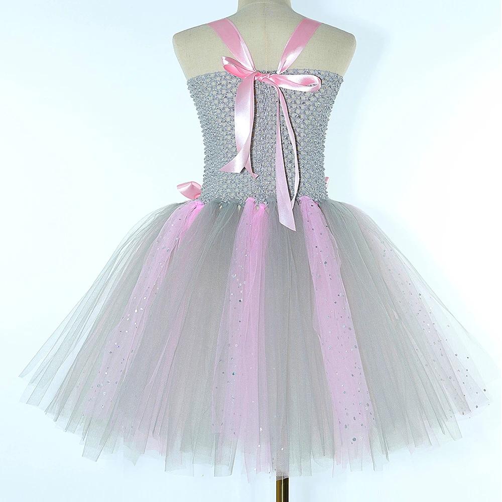 Costumes de souris rose gris scintillant pour bébés filles, robe Tutu de Rat gris pour enfants, tenu