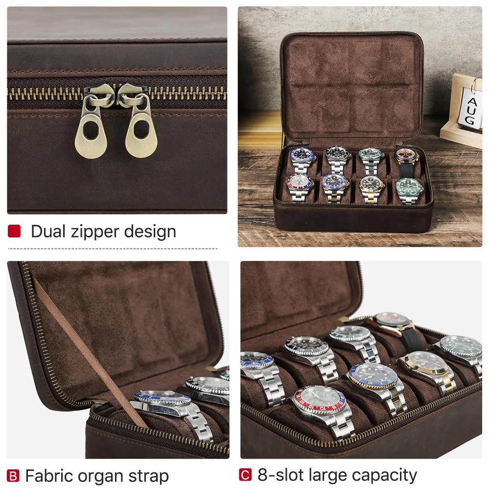 Étui de montre de luxe en cuir véritable pour hommes, boîte de rangement de bijoux, boîte de voyage 
