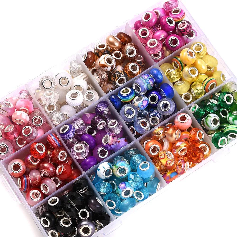 50 pièces de perles acryliques rondes plates de 14mm à grand trou, perles d'espacement en acrylique 