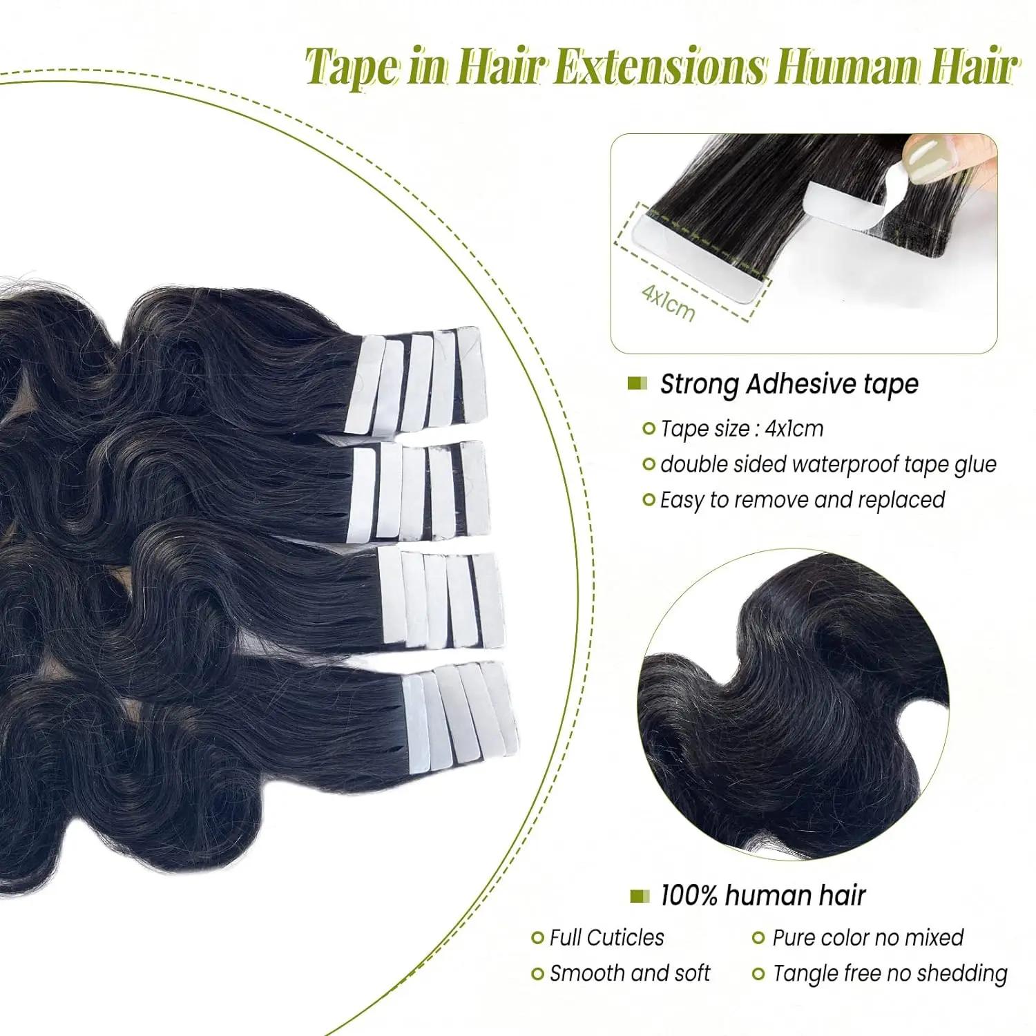 Extensions de cheveux humains Body Wave, vrais cheveux humains, bande dans les cheveux, 100% cheveux