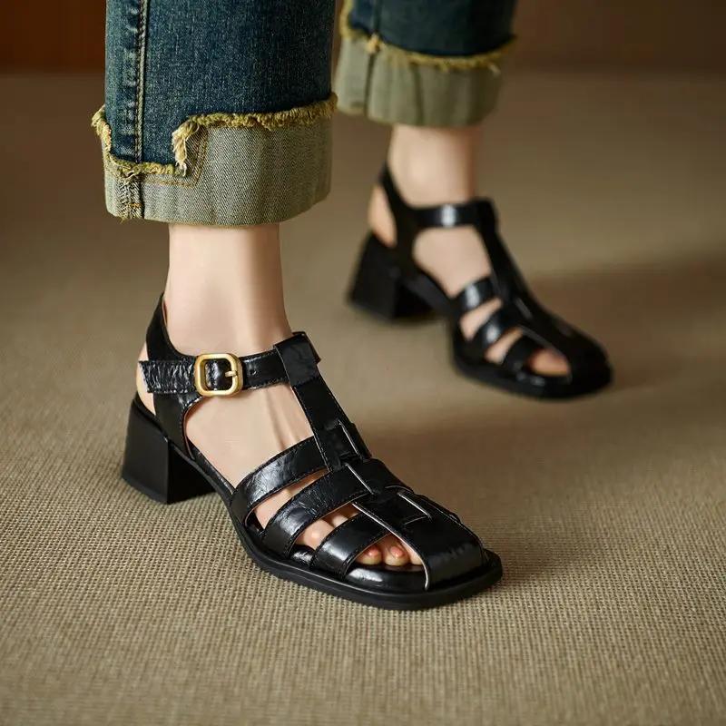 MORAZORA grande taille 34-41 nouvelles sandales en cuir véritable femmes chaussures boucle carré mi 