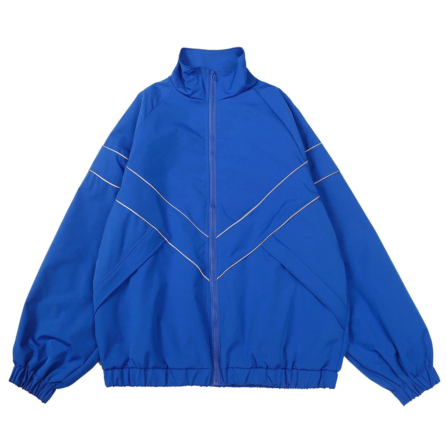 Veste coupe-vent à rayures réfléchissantes pour hommes, manteau Hip Hop, Streetwear, fermeture éclai