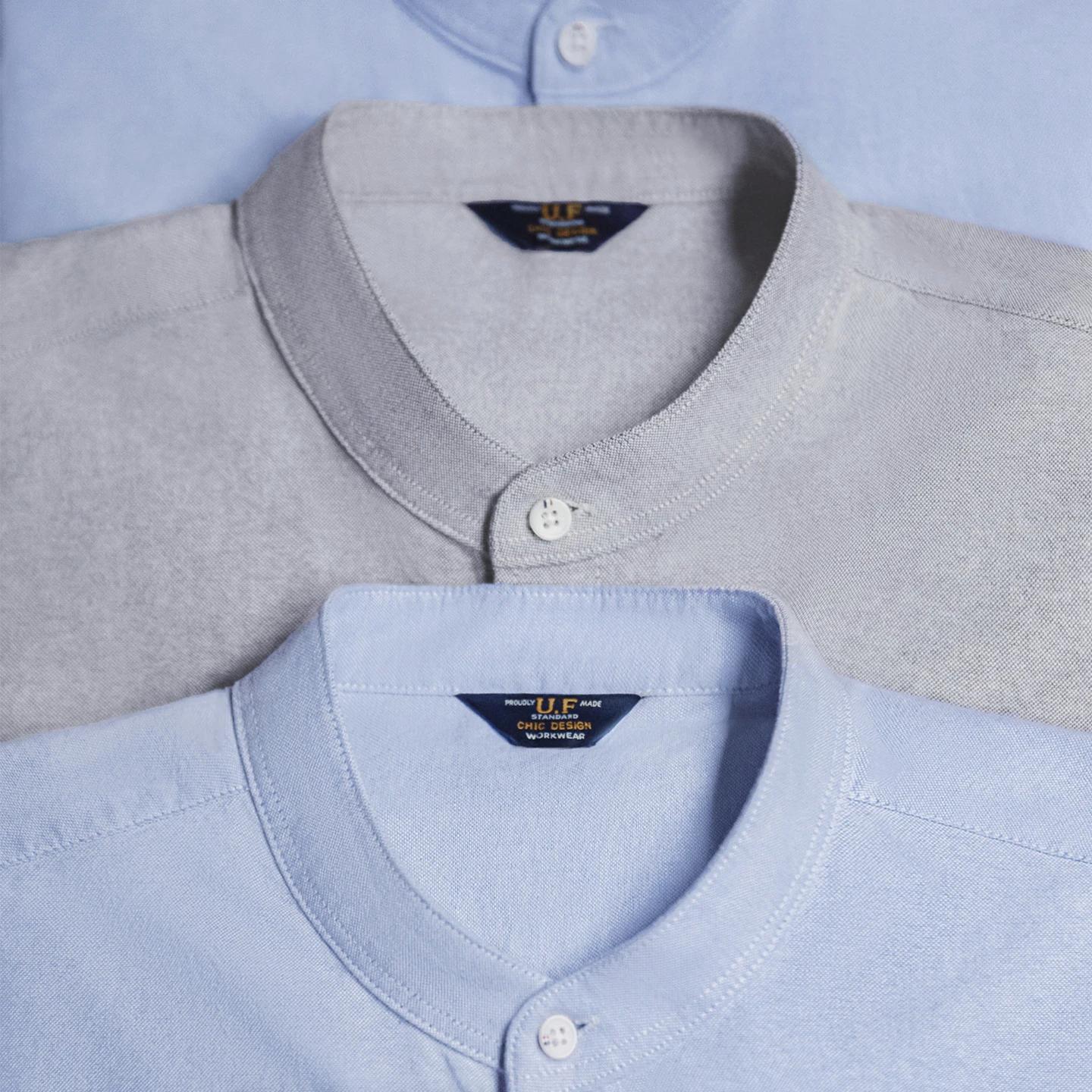 Chemise en coton Oxford à col rond pour homme Maden, manches longues, décontractée, unie, à simple b