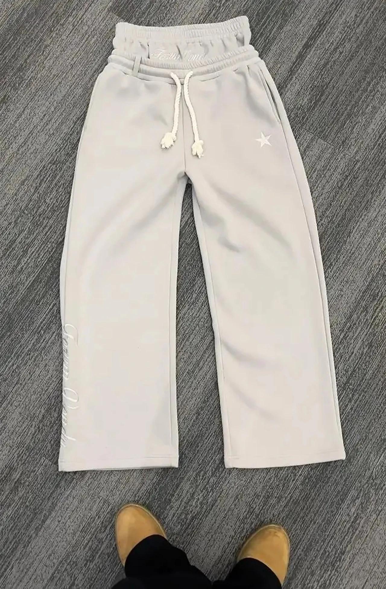 Harajuku – pantalon de survêtement ample à Double taille Y2K, couleur unie américaine, lettres brodé