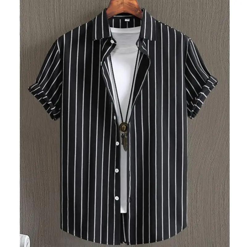 Chemises Hawaïennes à Rayures 3D pour Homme, Vêtements de Haute Qualité, à Manches Courtes, Décontra