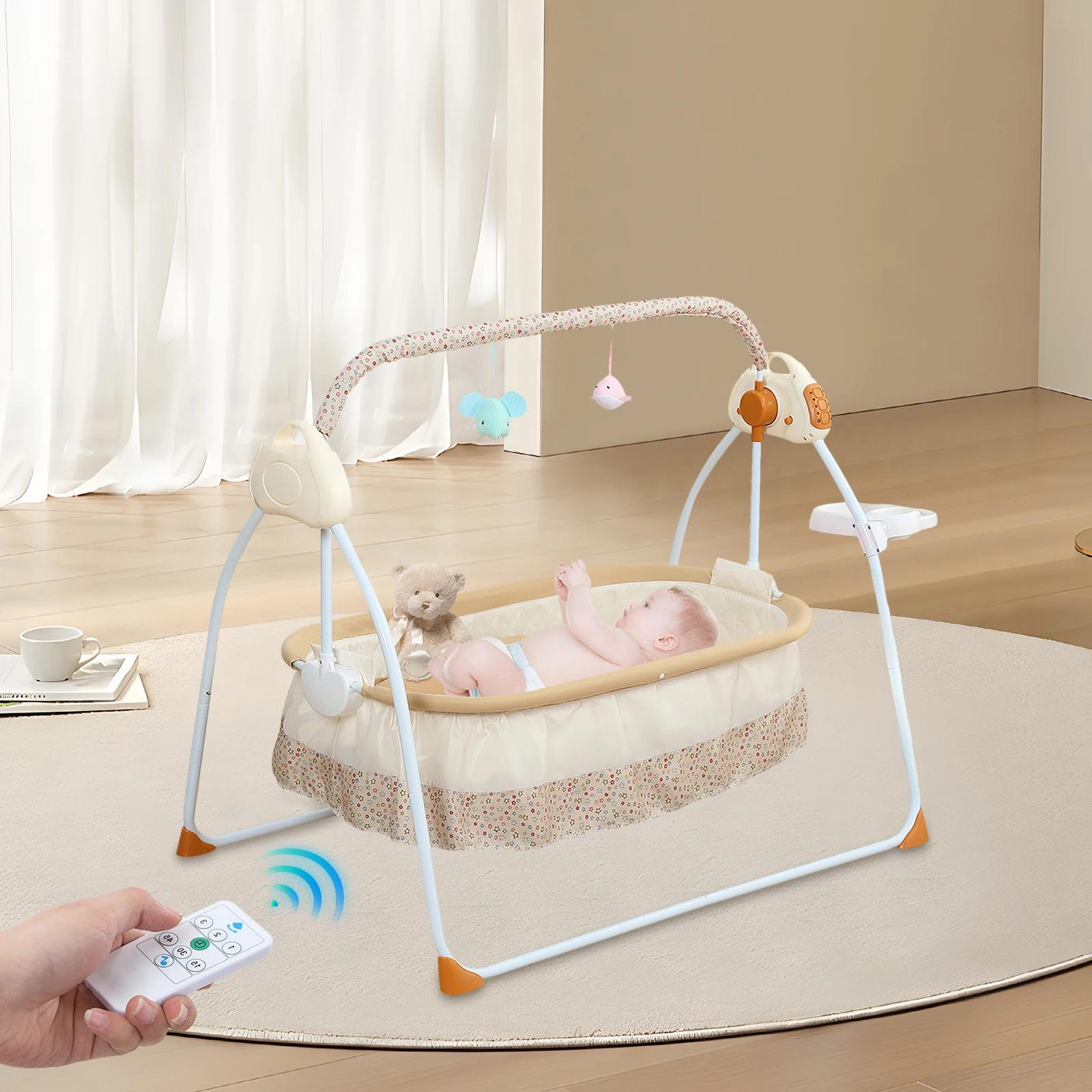 Berceau électrique pour bébé, 5 vitesses de balancement, berceuses Bluetooth, pliable, portable, cap