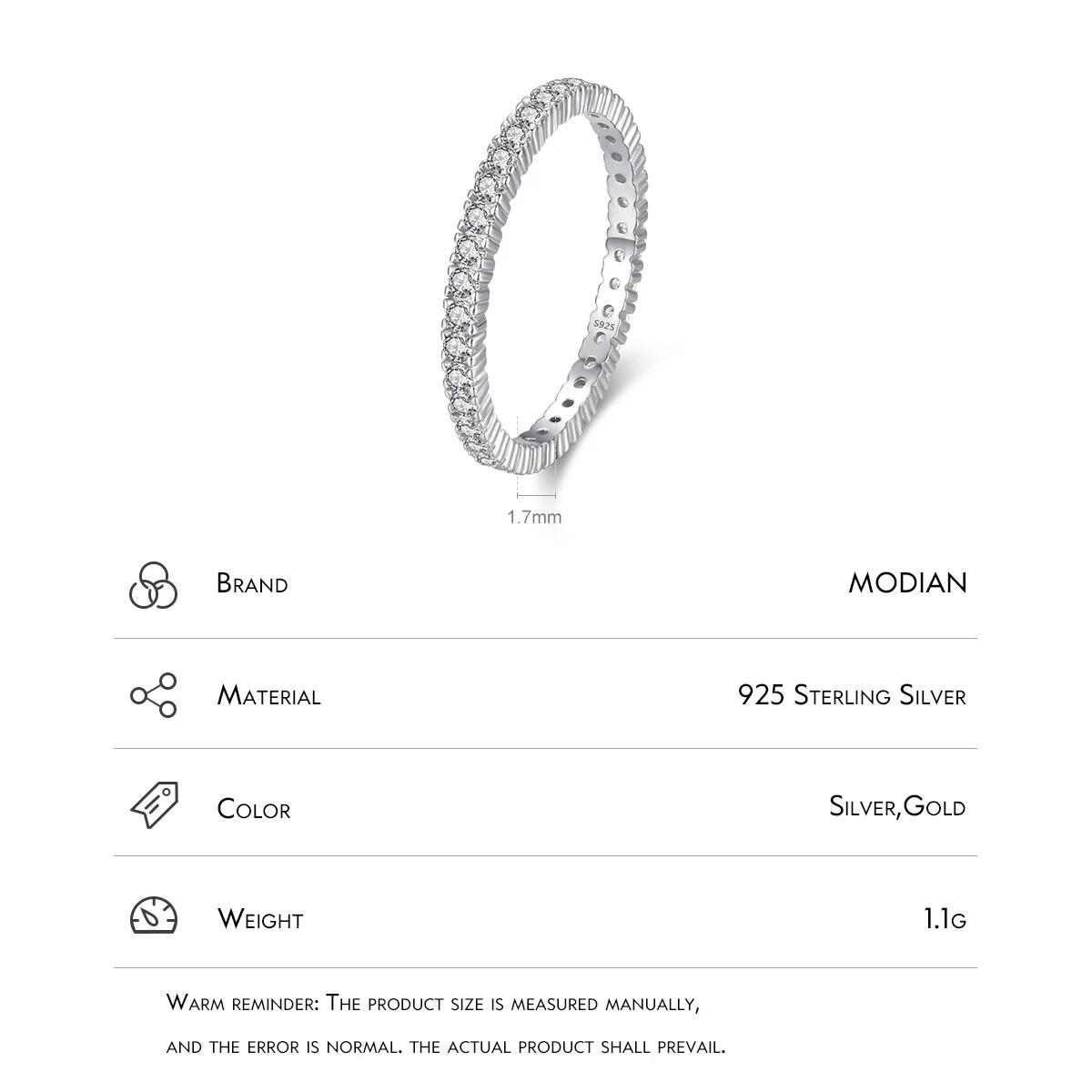 MODIAN 925 en argent Sterling classique étincelant Zircon mariage bague de fiançailles promesse bagu