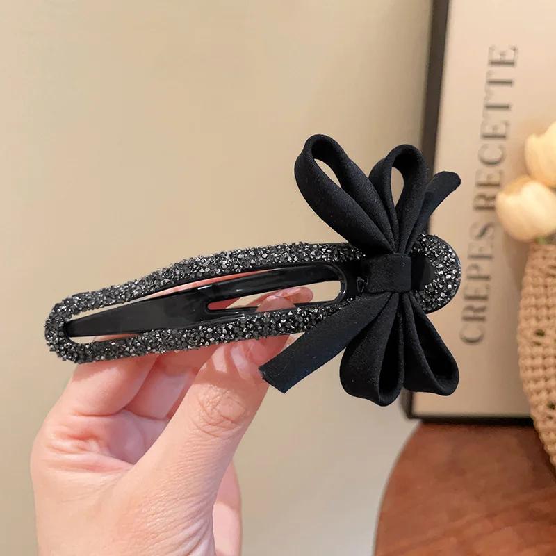 Pince à bec de canard en strass, classique, nœud noir, épingle à cheveux pratique, polyvalente, mode