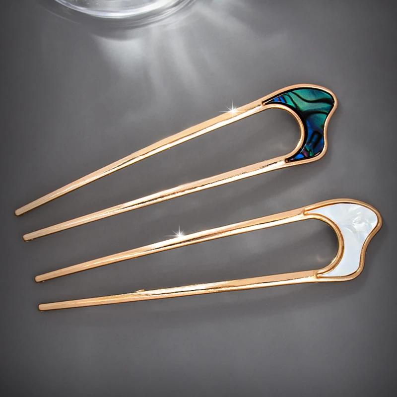 Épingle à cheveux de luxe en émail pour femmes, couleur argent or, coquille élégante, bâton de cheve