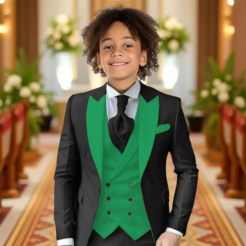 Costumes formels pour garçons, ensemble de fête de mariage, veste à revers avec pantalon, gilet, smo