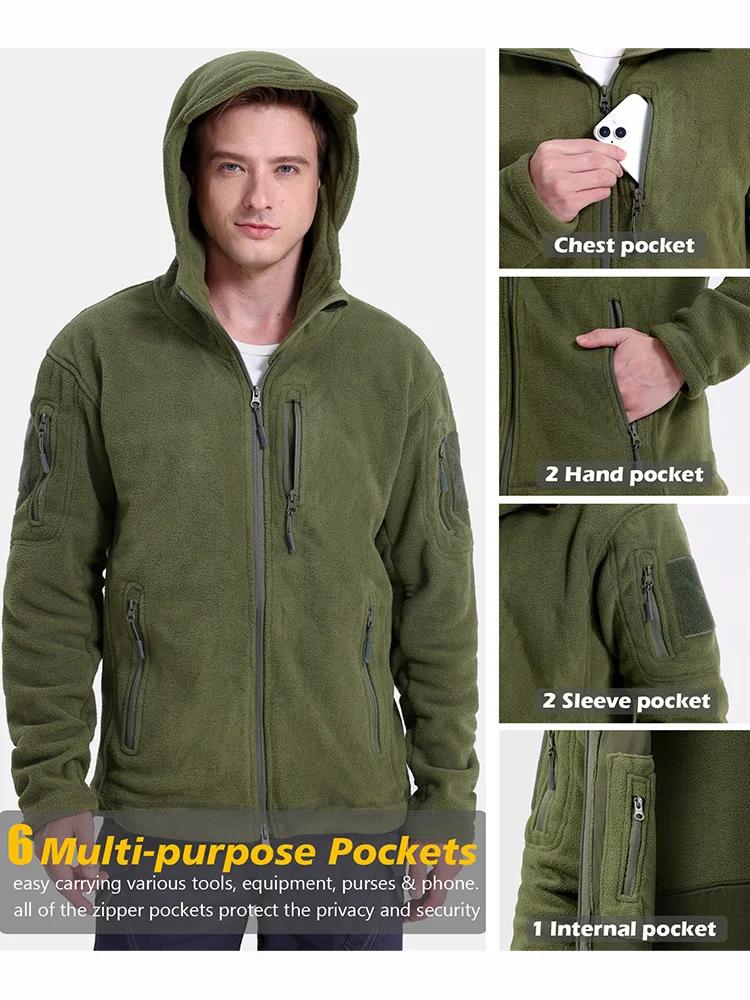 Veste polaire tactique pour hommes, sweat à capuche militaire chaud avec fermeture éclair complète, 