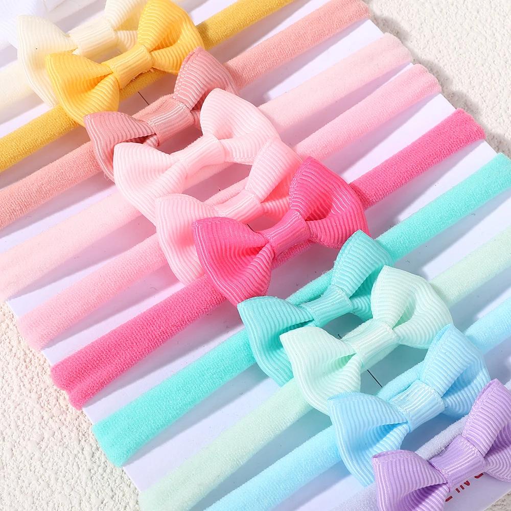 11 pièces/lot bandeau à nœud papillon de couleur unie, mini bandeau en nylon exquis, ensemble pour b