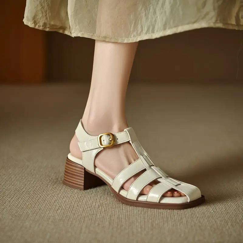 MORAZORA grande taille 34-41 nouvelles sandales en cuir véritable femmes chaussures boucle carré mi 