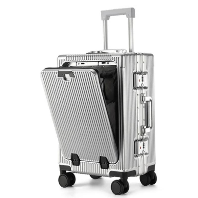 Valise de poche à ouverture avant, cadre en alliage d'aluminium, bagages roulants avec prise de char