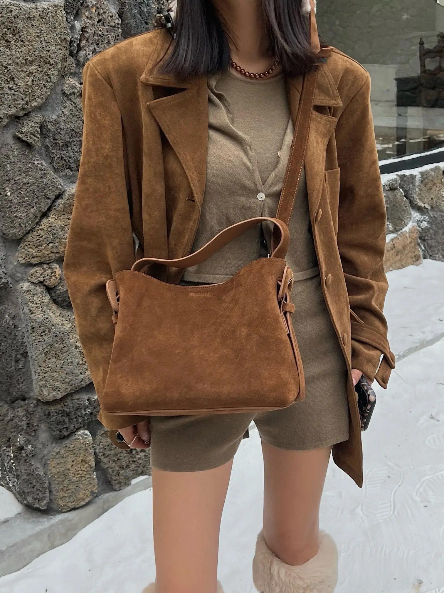 Daim peau de vache mode ladeis épaule croix marron sacs de luxe concepteur femmes café sacs à main a