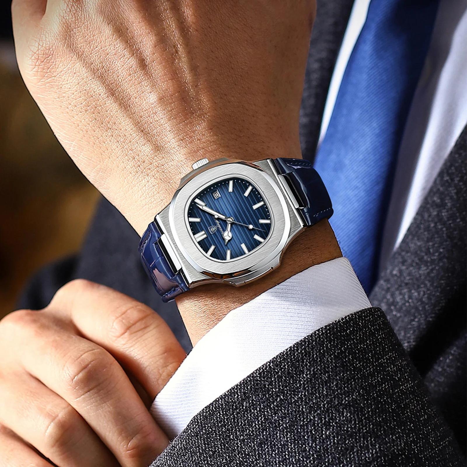 POEDAGAR haut de gamme carré homme montre Date étanche lumineux hommes montre-bracelet de haute qual
