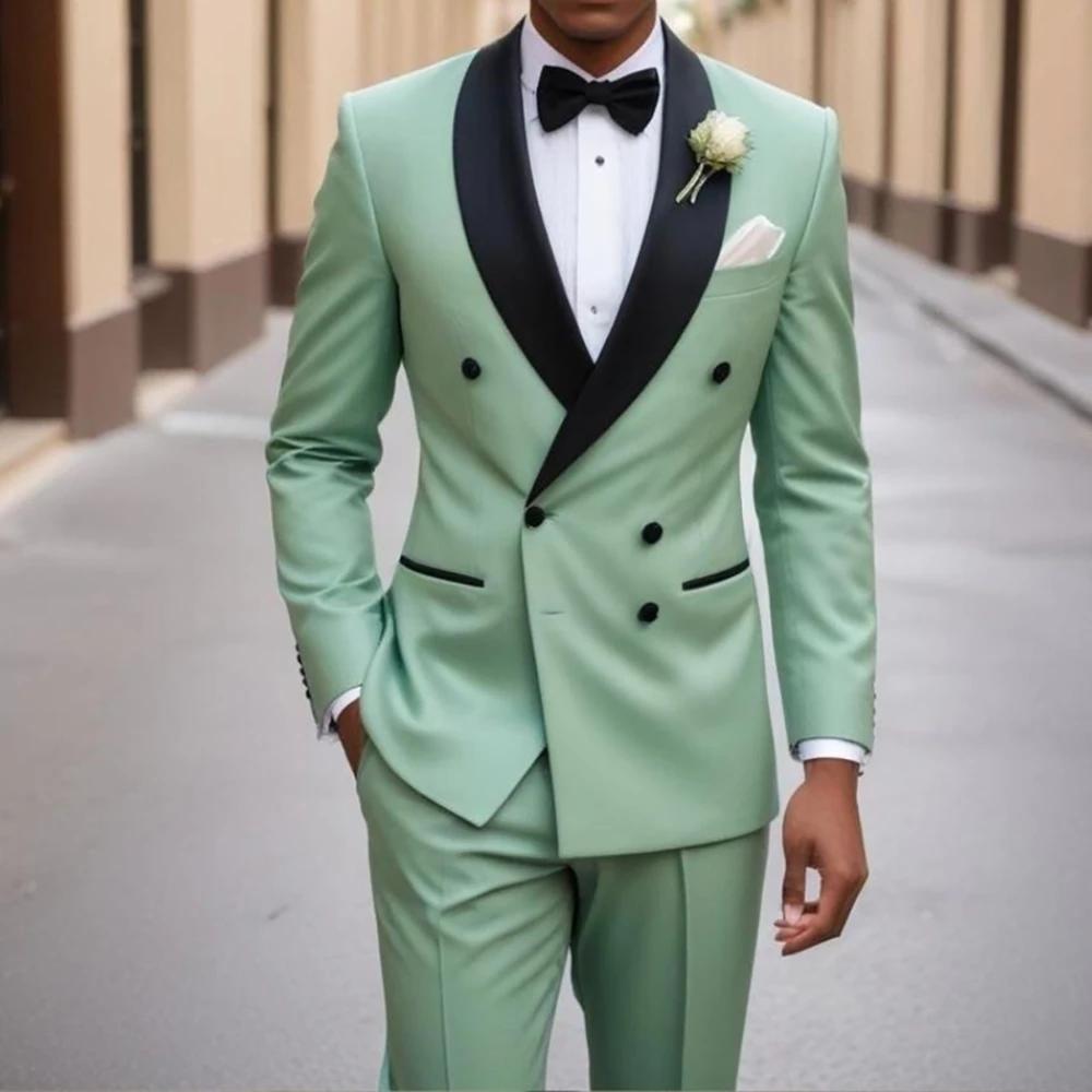 Costumes à double boutonnage pour hommes, coupe ajustée, revers châle, smoking de mariage pour marié
