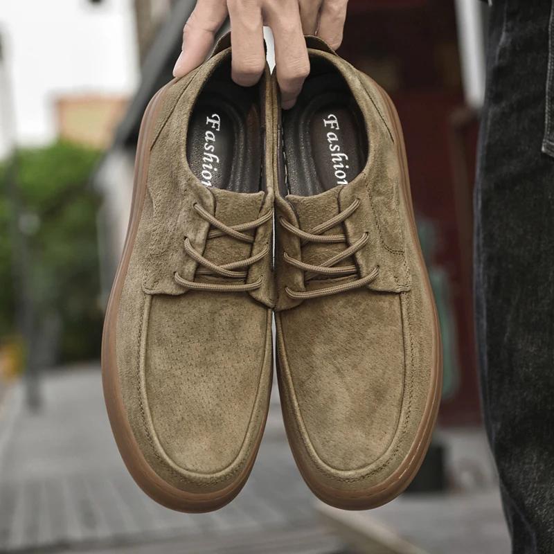 Chaussures décontractées en cuir suédé de haute qualité, baskets à lacets à talon bas, chaussures pl