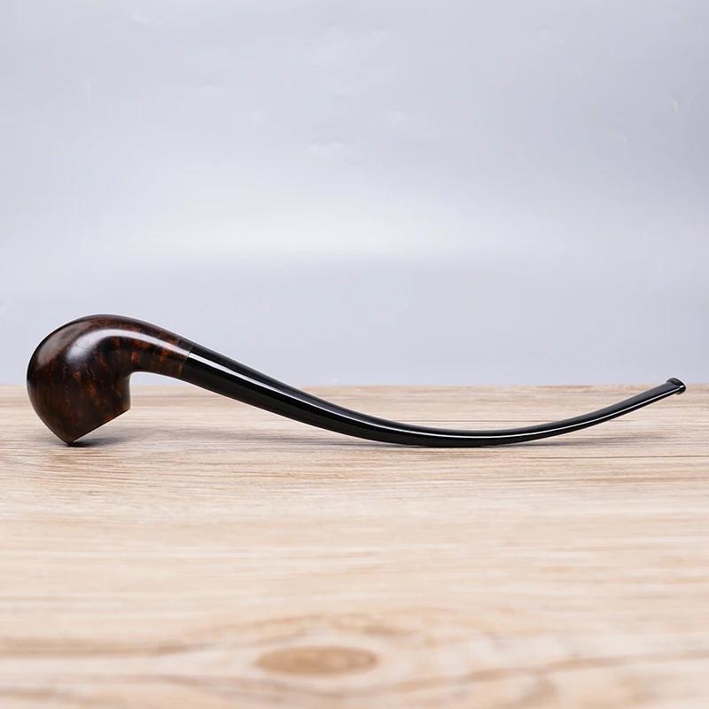 Pipe à tabac en bois de bruyère faite à la main Muxiang, longue tige courbée, embout pour fumer avec