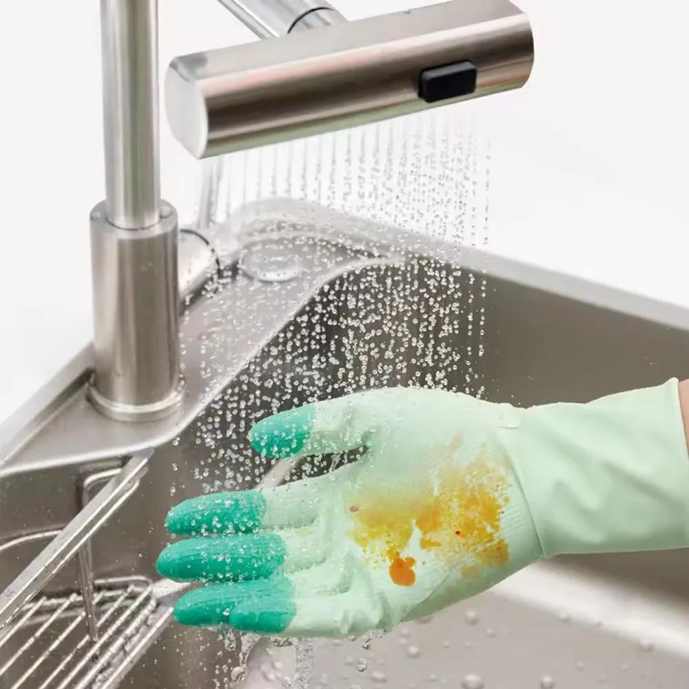 Gants de nettoyage de vaisselle en Silicone, fournitures de cuisine antidérapantes, pratiques et lon