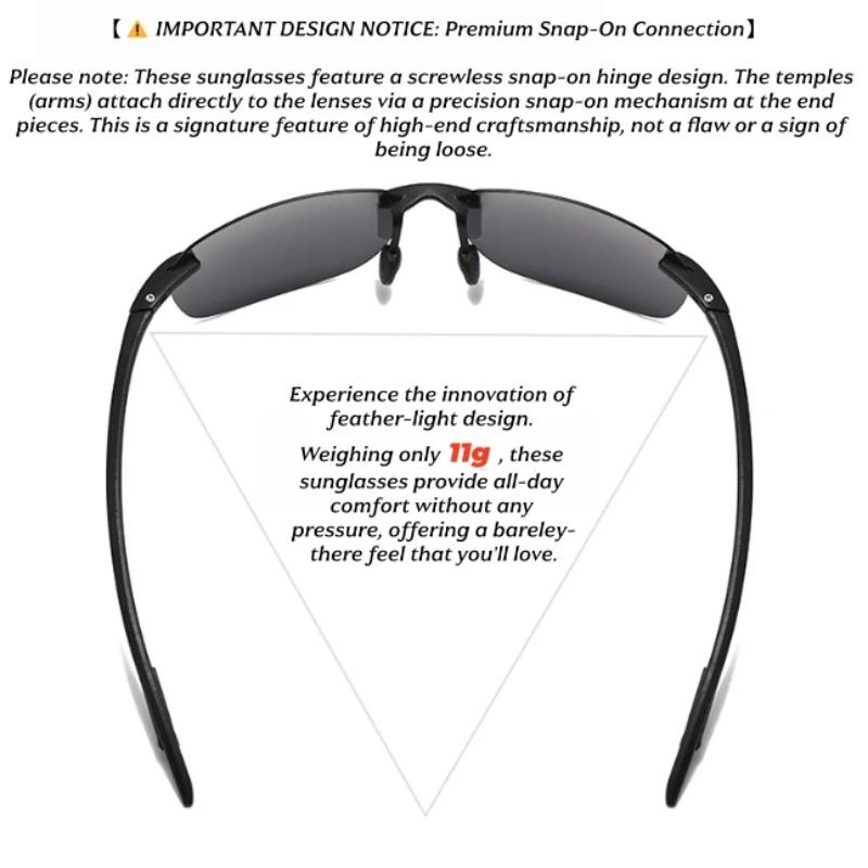 Lunettes de soleil polarisées sans cadre TR90 ultra légères 11 g – Coupe flexible et confortable, fo