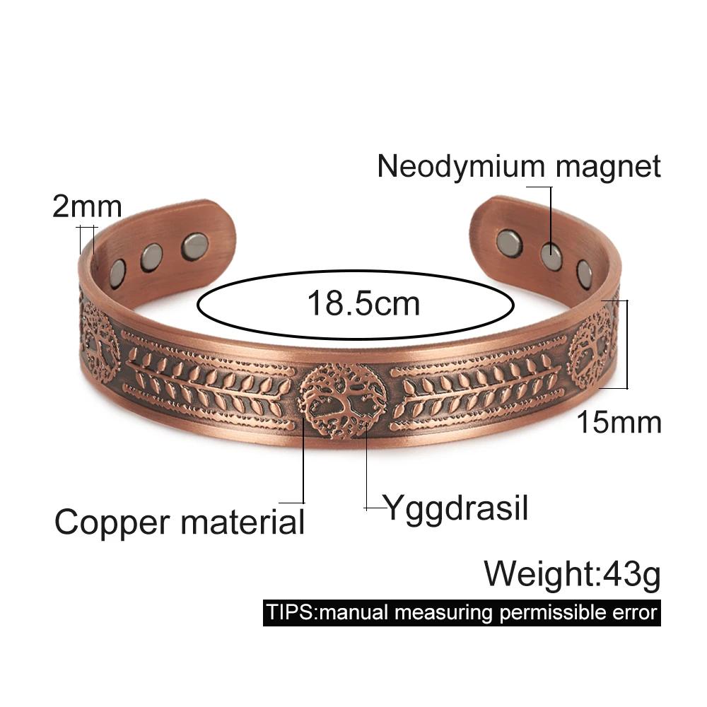 Bracelet en cuivre pur Vinterly Yggdrasil Viking bracelets magnétiques réglables soulagement de l'ar