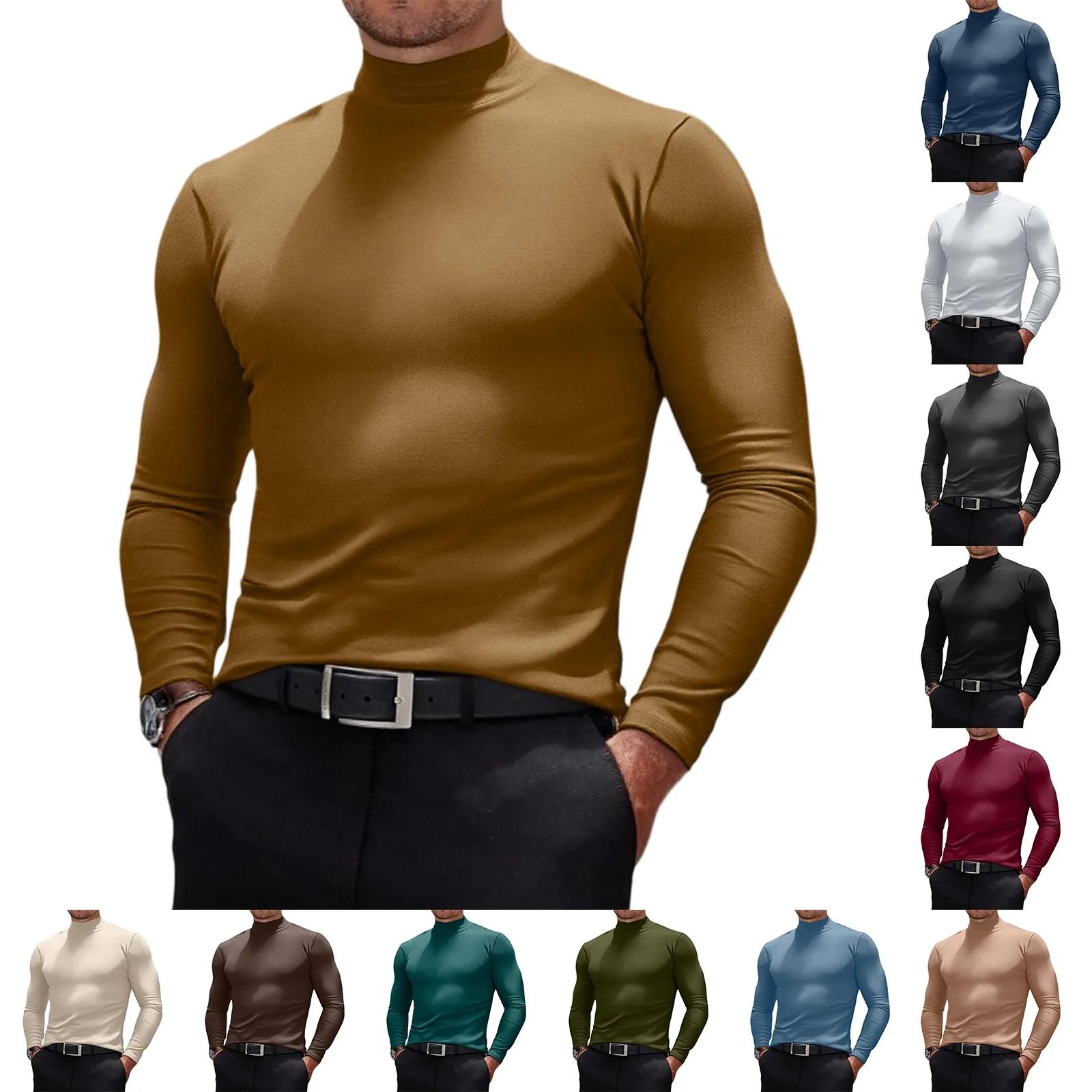 ‌ Hommes décontracté coupe ajustée Tops basiques léger col roulé pull chemise 2025 tendance respiran