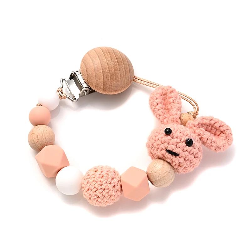 Clip de sucette en bois pour bébé, Crochet en bois, lapin, chaîne de sucette pour la dentition, joue