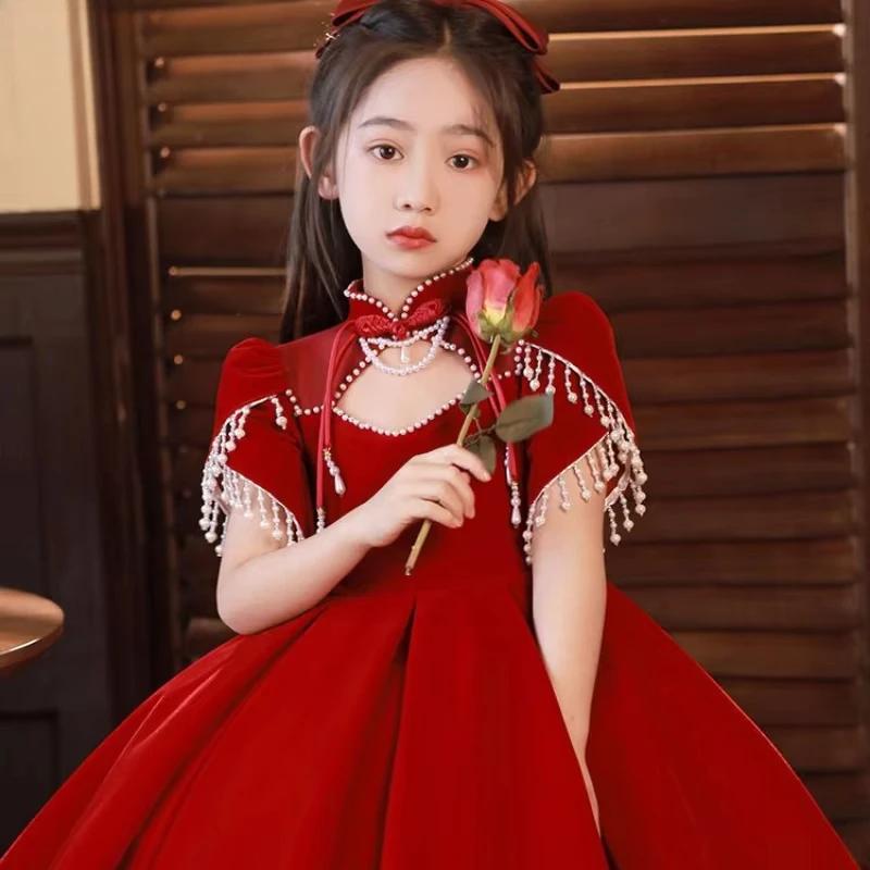 Robe élégante pour fille 2026 Nouvelle collection Rouge Princesse Tenue d'été pour anniversaire de t