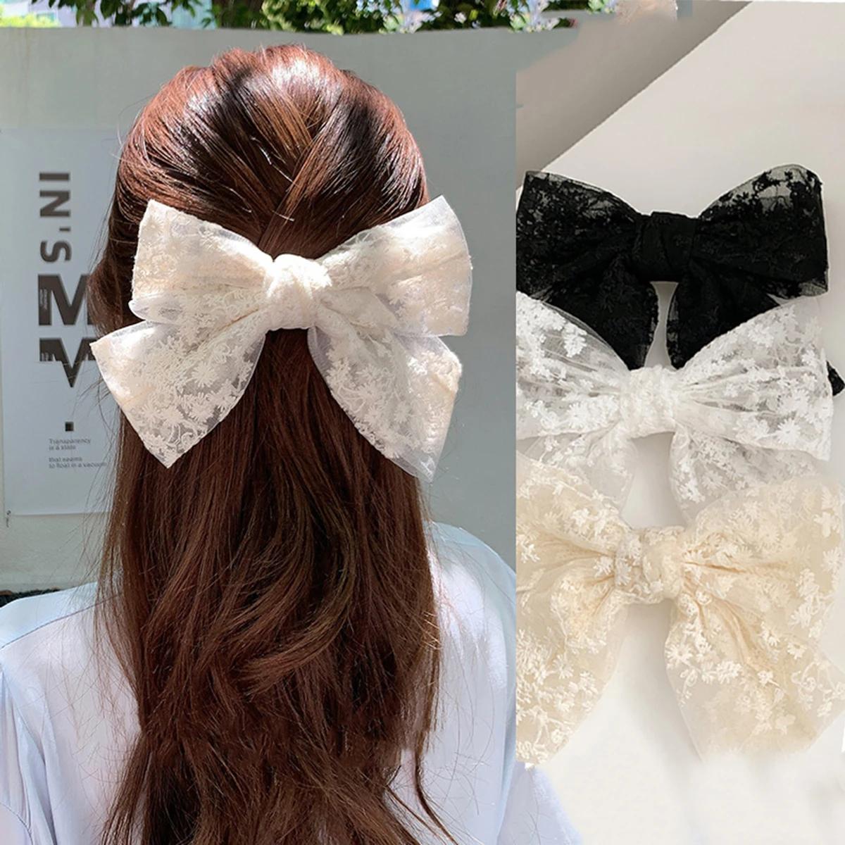 Pince à cheveux avec nœud en dentelle, brodée douce et élégante, pince à ressort en ruban, pince à c