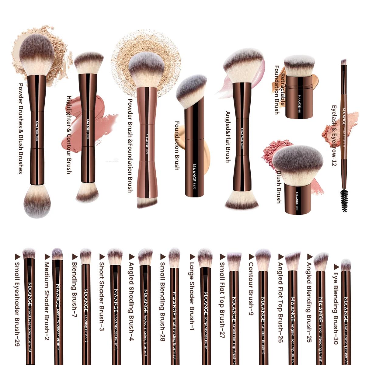 MAANGE 20 pièces pinceaux de maquillage professionnels + sac de rangement double extrémité fond de t