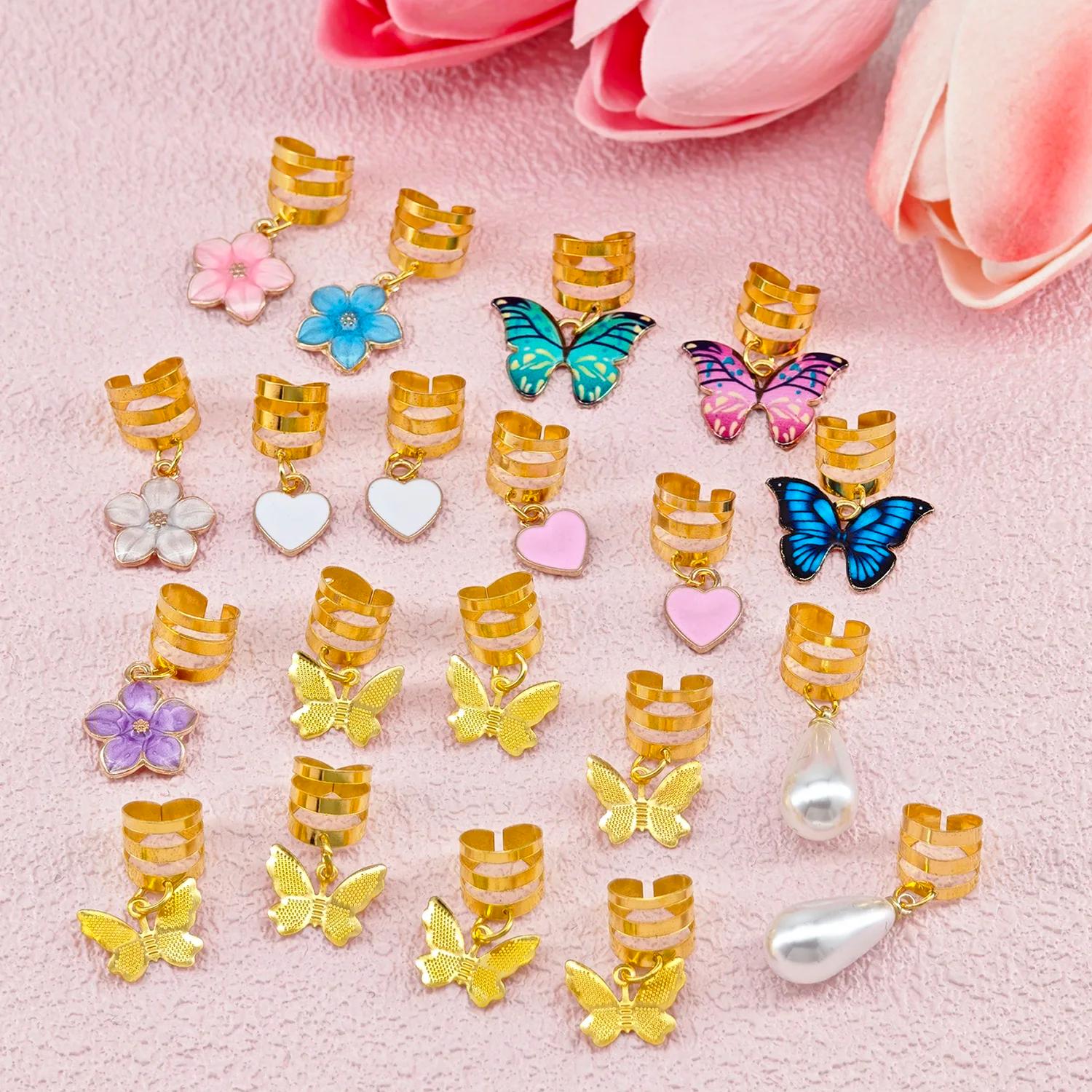 Pinces tressées papillon en cristal, 20 pièces, accessoires pour cheveux, Dreadlock, pendentif papil