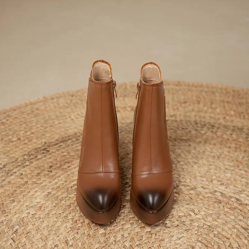 MKKBathroom-Bottes courtes en cuir pour femmes, bottes compensées pointues, bottes de rinçage décont