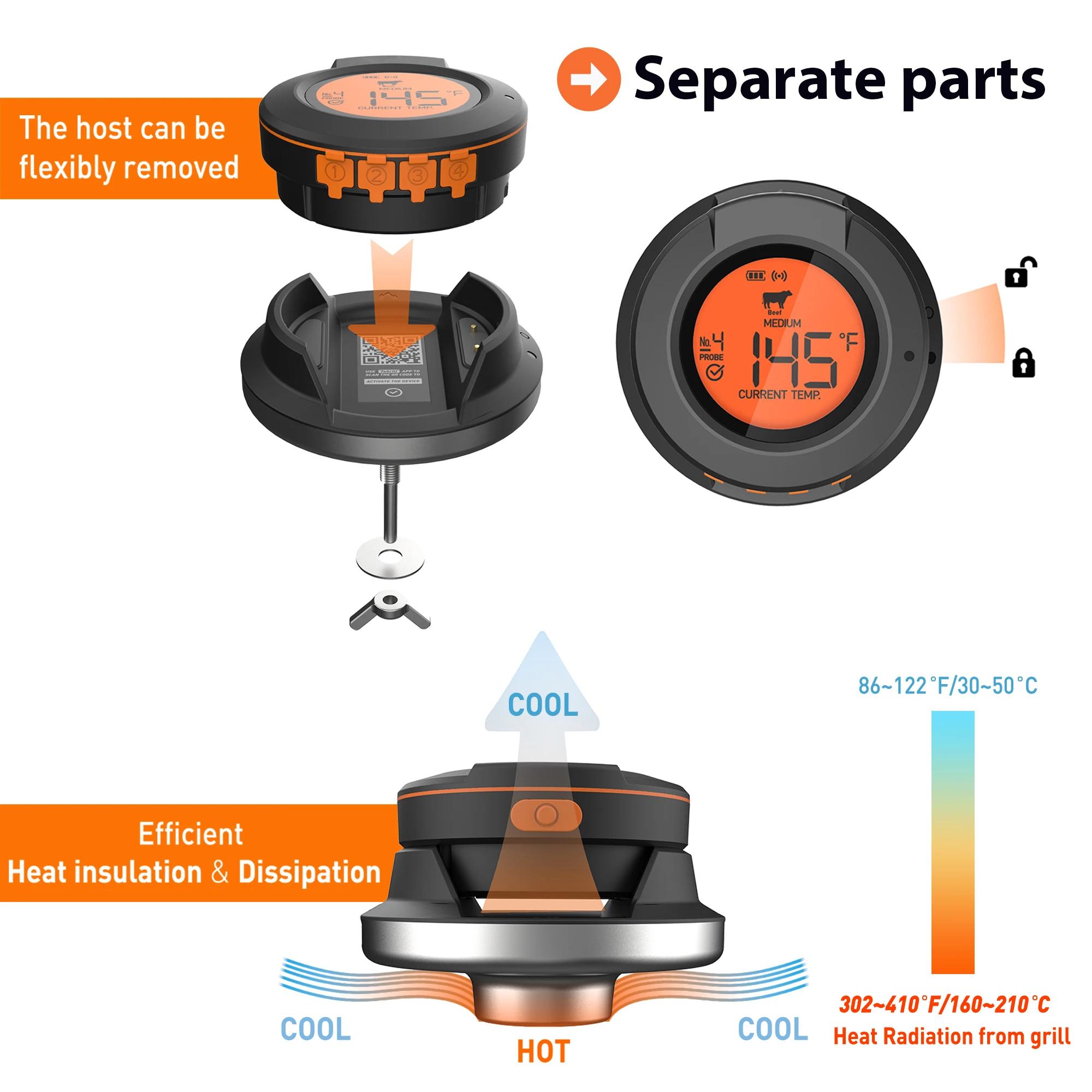 Thermomètre à viande sans fil numérique Bluetooth, pour cuisson des aliments, barbecue, gril, four, 