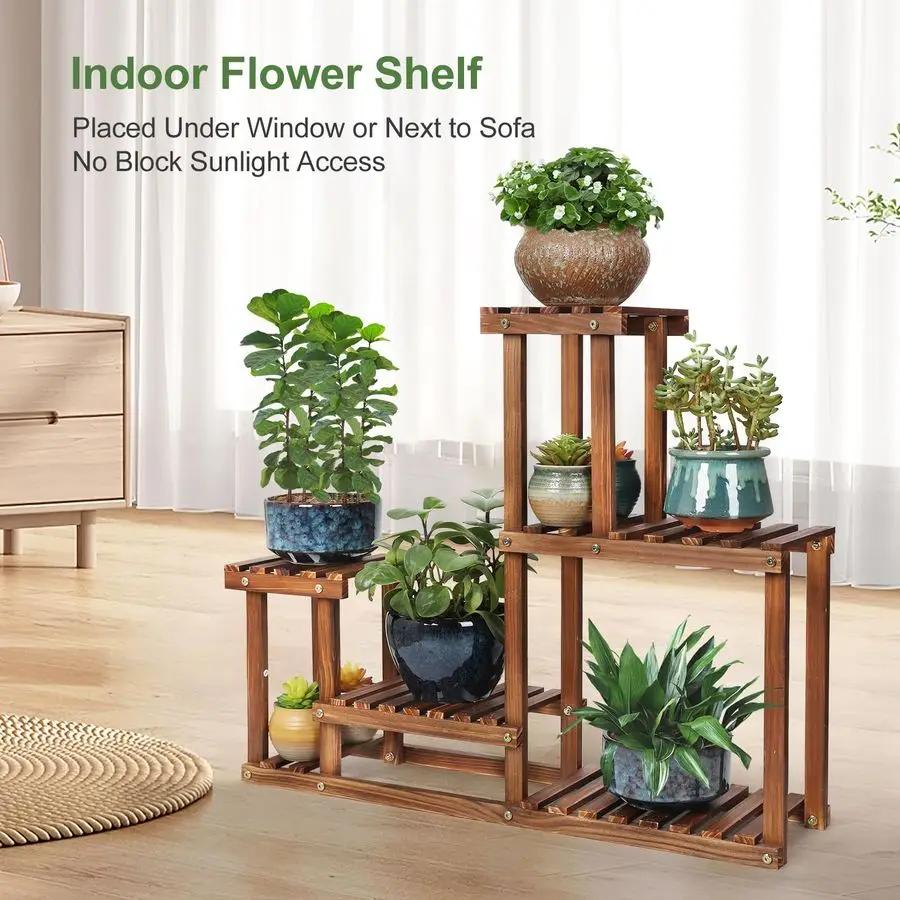 Support pour plantes en bois de pin, intérieur et extérieur, étagère à fleurs multicouche, support p
