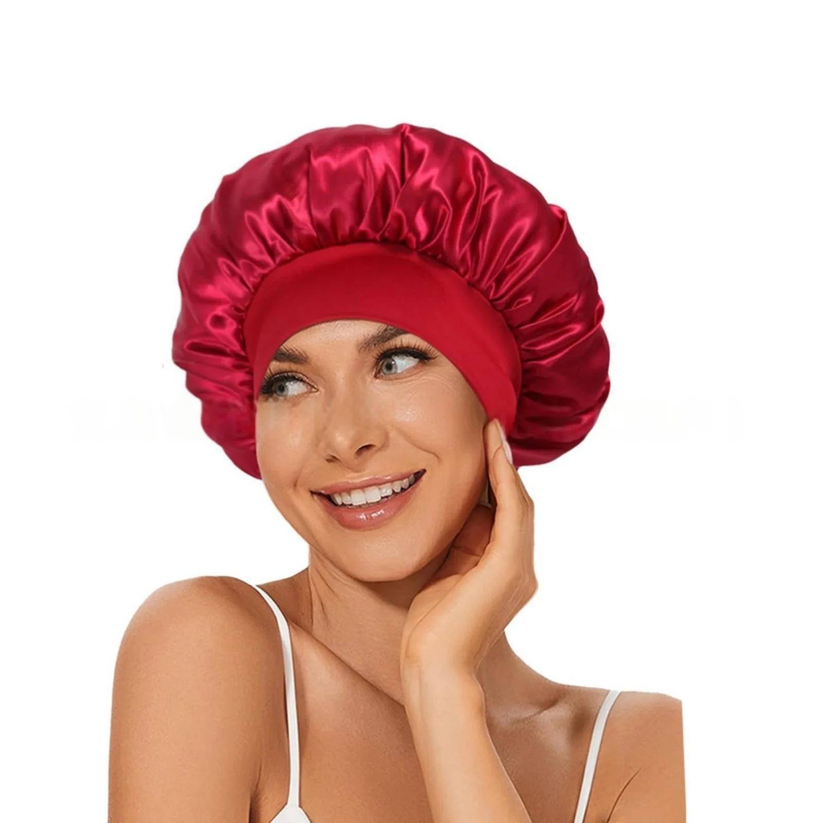 Bonnet élastique en Satin à large bande, bonnet de soins capillaires pour femmes, plusieurs Options 