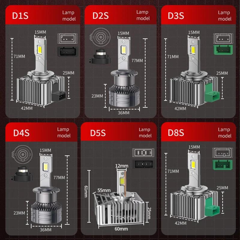 Ampoules de phares de voiture LED série D D1S D3S D2R D2S D4R D4S D5S D8S Turbo lumières 6000K 70W, 