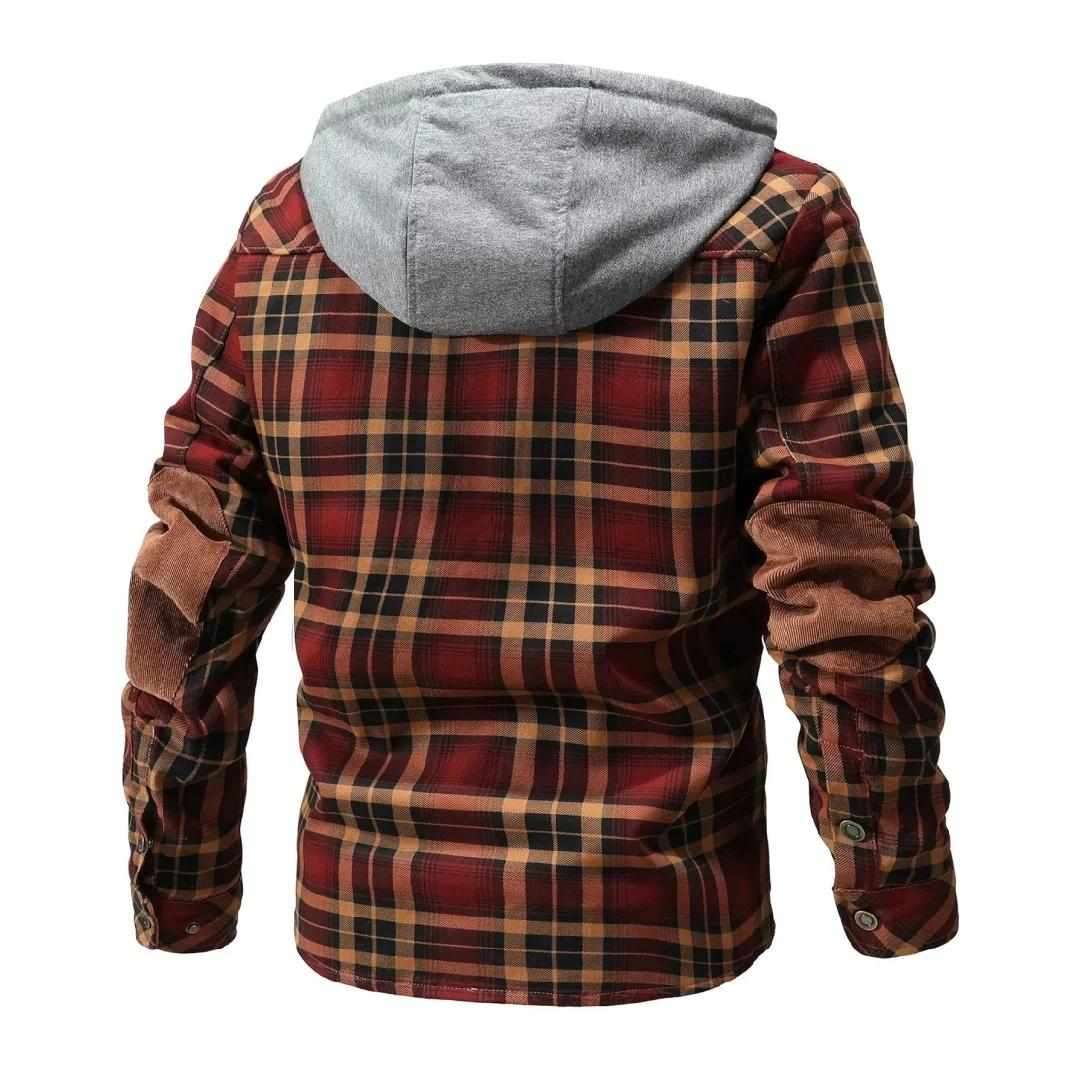 Vestes d'hiver à capuche pour hommes, manteau chaud en peluche, décontracté, épais, à carreaux, en f