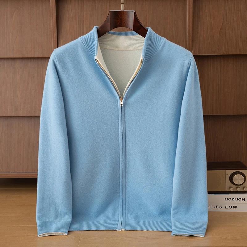 Cardigan multifonctionnel double face en pure laine pour hommes, pull épais à manches longues, col s