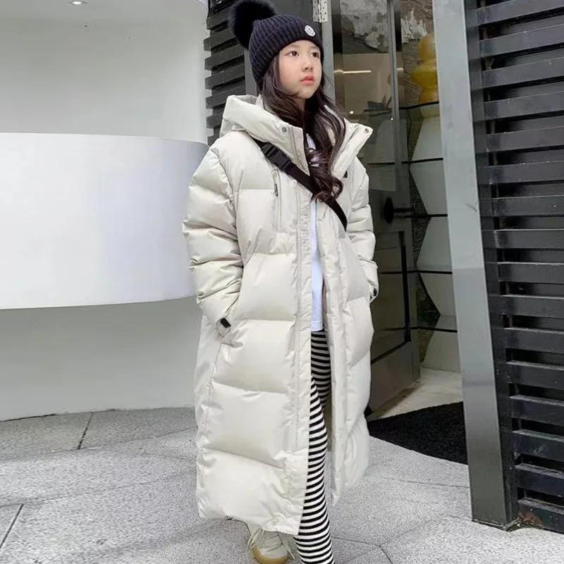 Manteau à capuche en coton pour adolescentes, veste longue et chaude, parkas rembourrées optiques, v