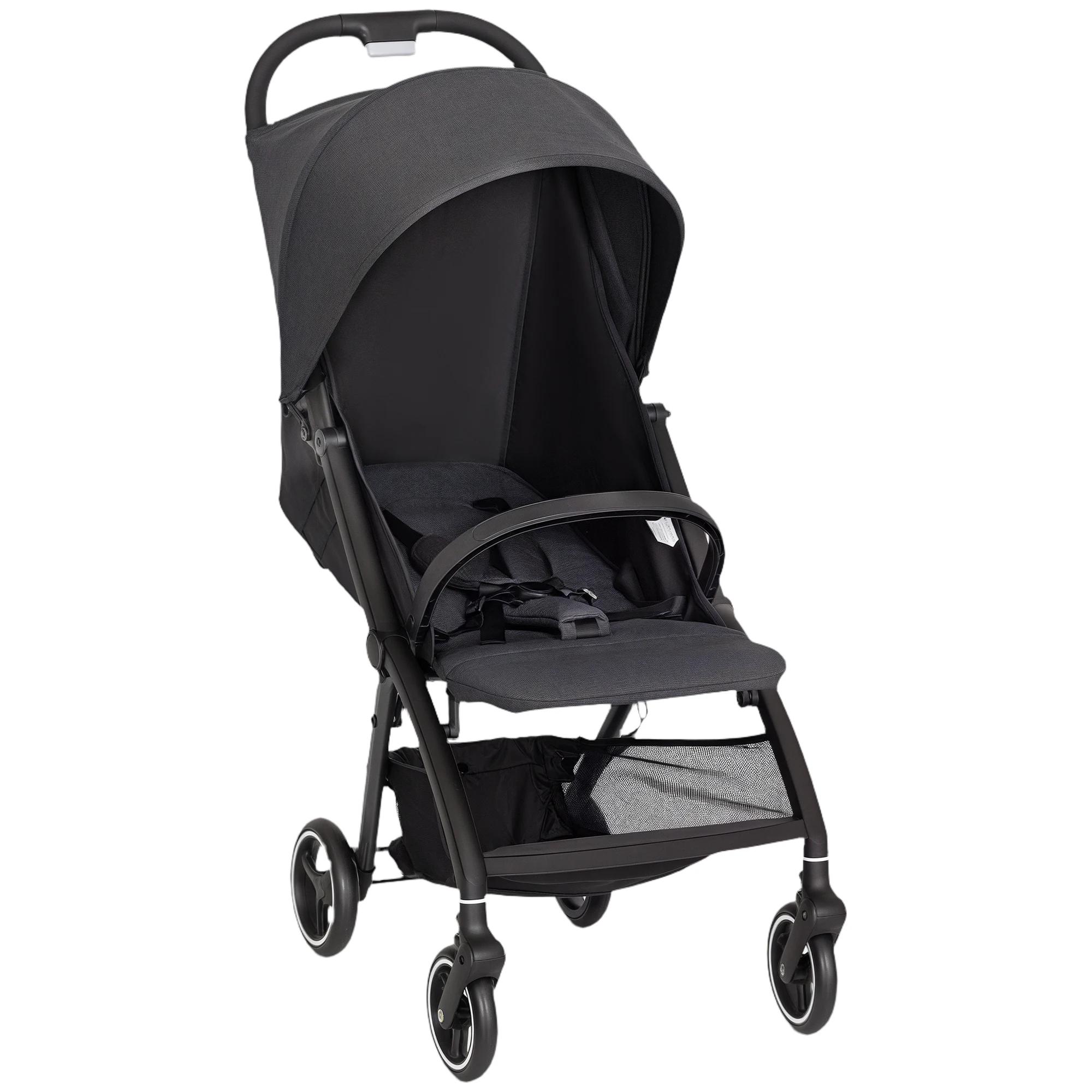 Poussette pliable pour bébé avec dossier inclinable, repose-pieds réglable, capote, panier, harnais,