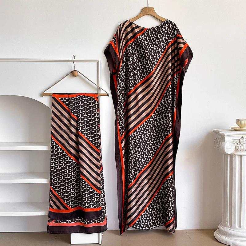 Nouvelle mode Robe d'été avec grande écharpe dubaï turquie caftan musulman ample Abaya femmes africa