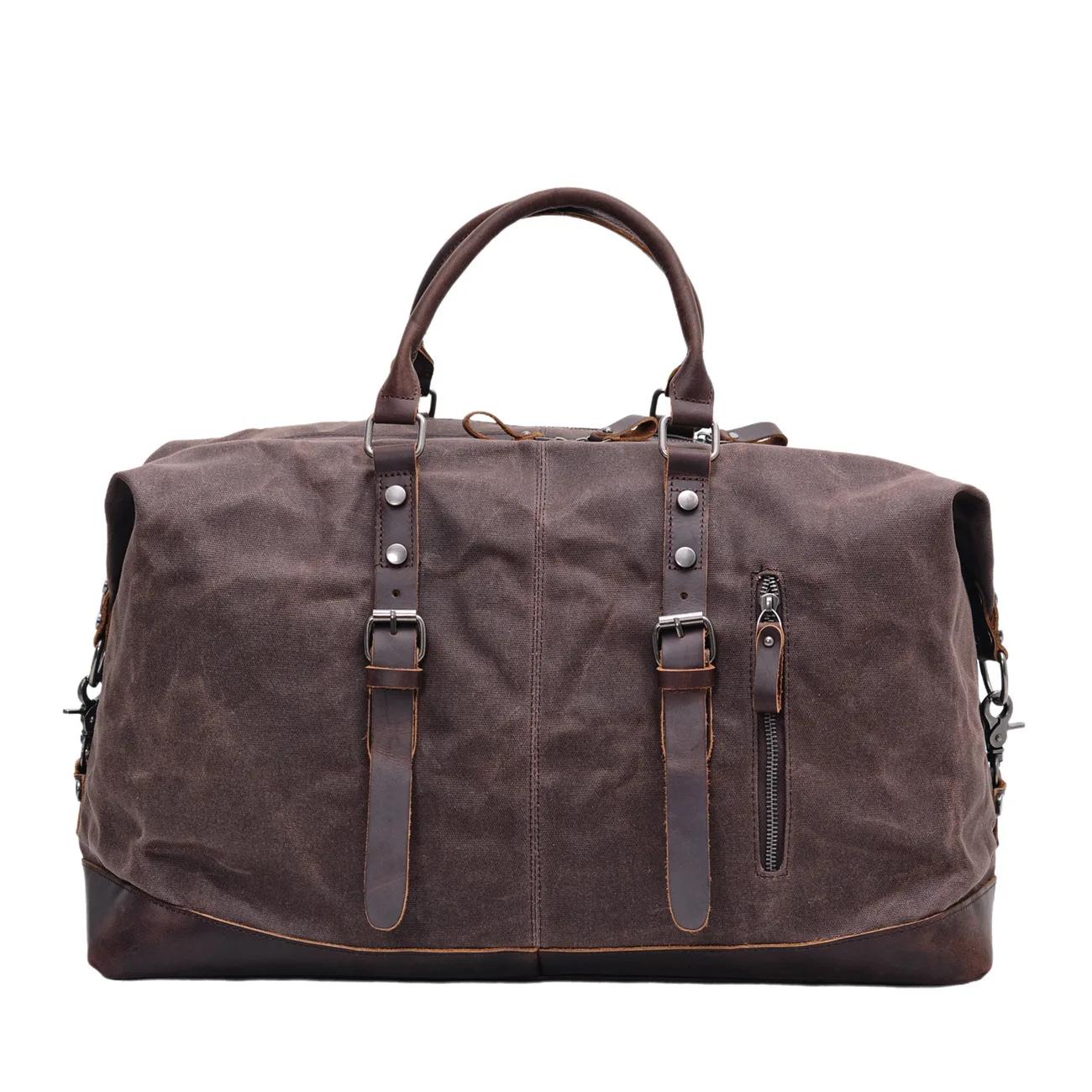 MUCHUAN hommes sacs de voyage M sacs à bagages à main toile cuir voyage sacs polochon sacs à bandoul