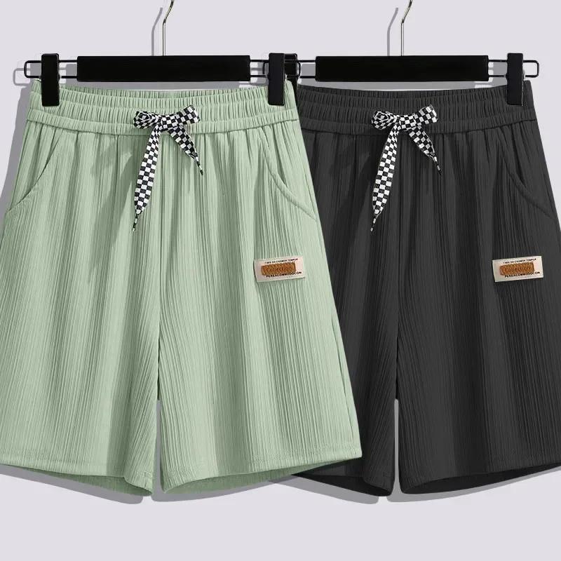 Short d'été en soie glacée pour femmes, pantalon mi-long droit ample taille haute, pantalon décontra