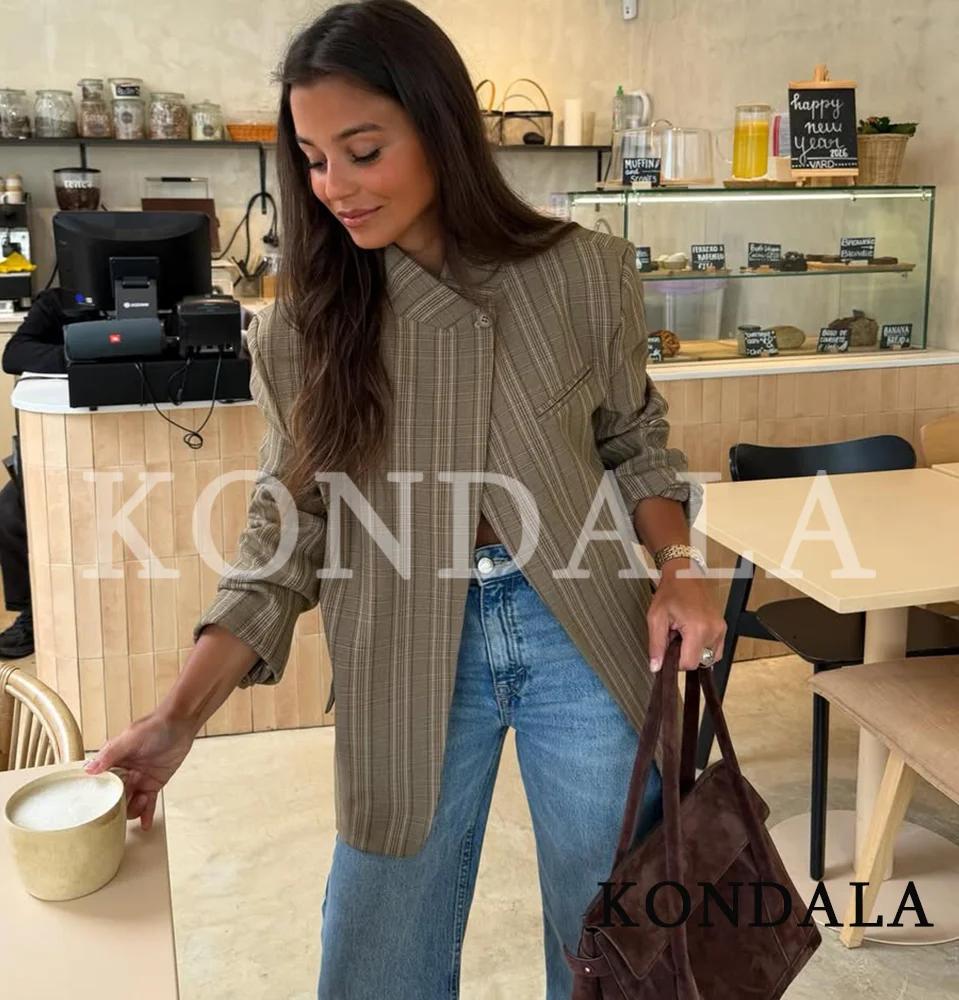 KONDALA Blazer Chic Vintage à Carreaux pour Femme Tendances Printemps 2026 Blazer Élégant pour le Tr