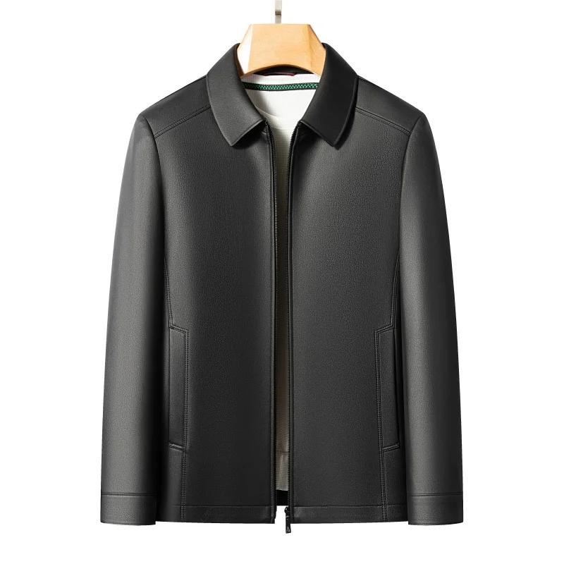 Veste en cuir de chèvre pour hommes, manteau à revers, haut de gamme, décontracté, grande taille, mo
