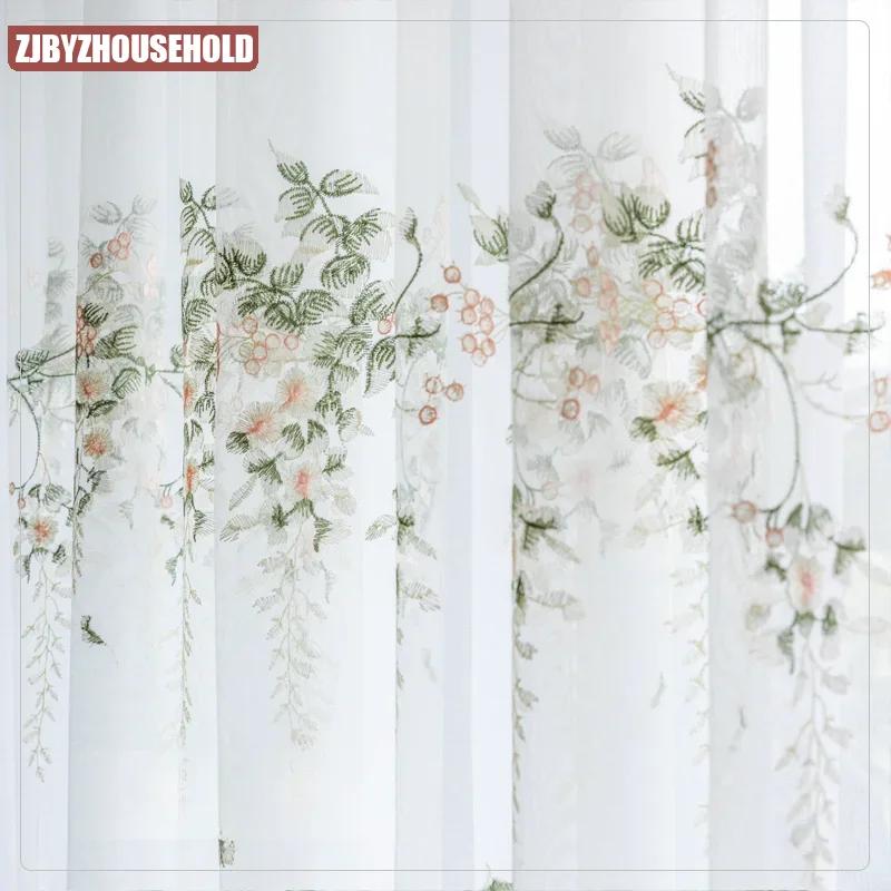 Rideaux en Tulle à fleurs brodées européennes, 1 pièce, pour salon, chambre à coucher, balcon, Voile
