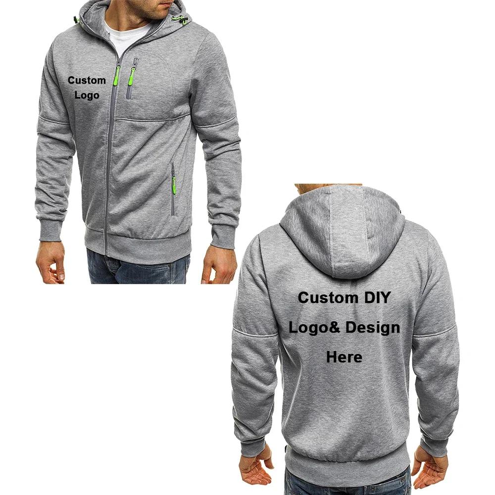 Veste à capuche avec fermeture éclair pour hommes, avec poches, texte d'image de logo personnalisé, 