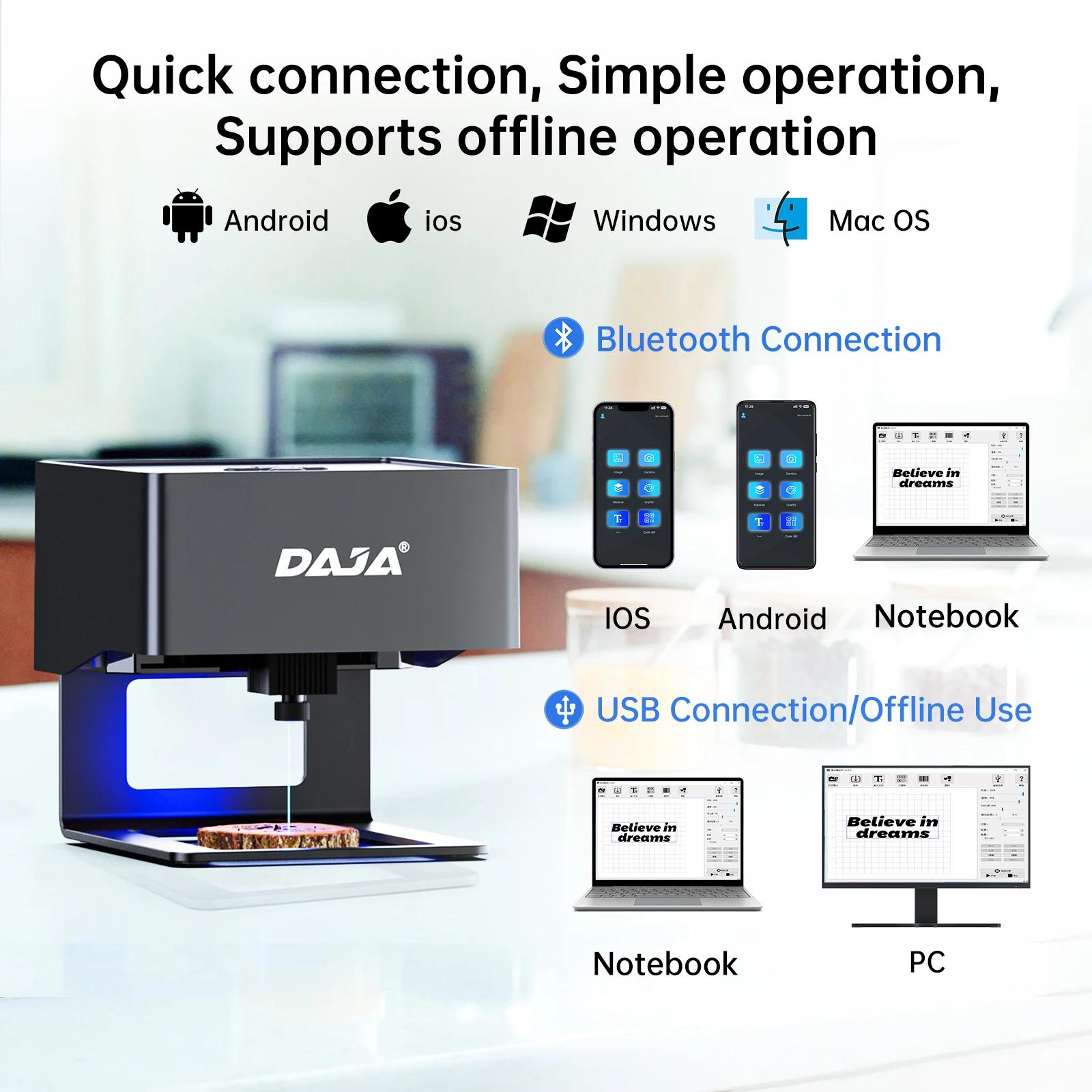 DAJA DJ6 Mini graveur Laser Portable bricolage Bluetooth Machine peint chien étiquette papier cuir e